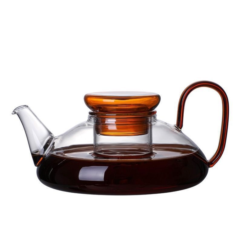 Ceainic din sticlă colorată, cu filtru și separare ceai-apă, design modern simplu pentru uz casnic