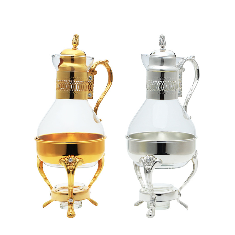 Set de 3 cafetiere metalice vintage, finisaj oglindit, carafă de sticlă compatibilă cu încălzirea