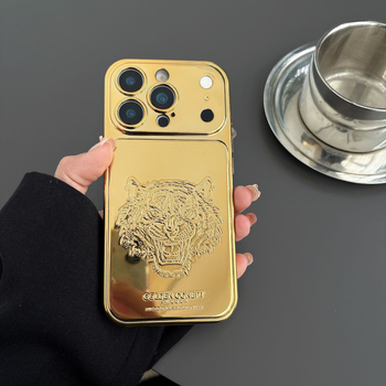 Luksuzni zaštitni kućište s elektropoliranom zlatnom tigrovom glavom za iPhone 17 Pro Max, kompatibilno s iPhone 16 i modelima 15/14/13