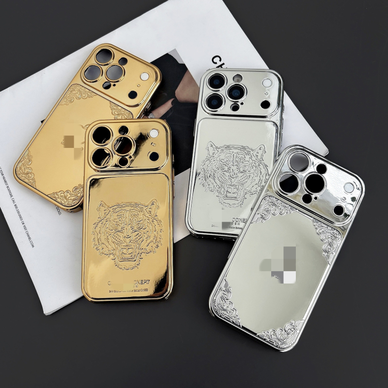 Luksuzni zaštitni kućište s elektropoliranom zlatnom tigrovom glavom za iPhone 17 Pro Max, kompatibilno s iPhone 16 i modelima 15/14/13