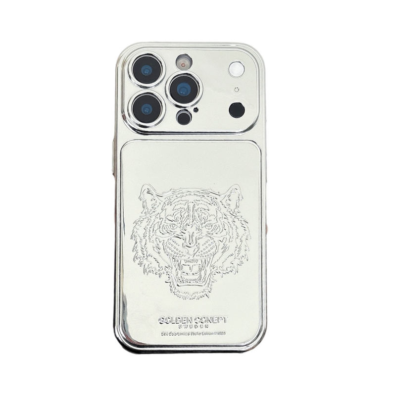 Luksuzni zaštitni kućište s elektropoliranom zlatnom tigrovom glavom za iPhone 17 Pro Max, kompatibilno s iPhone 16 i modelima 15/14/13