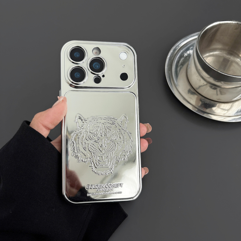 Luksuzni zaštitni kućište s elektropoliranom zlatnom tigrovom glavom za iPhone 17 Pro Max, kompatibilno s iPhone 16 i modelima 15/14/13