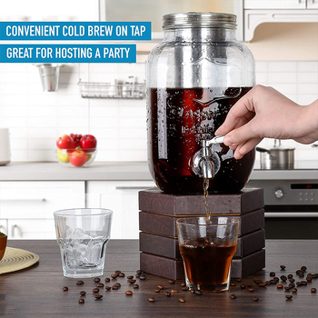 Set din sticlă pentru Cold Brew cu robinet, ceainic din sticlă și borcan din sticlă pentru fructe