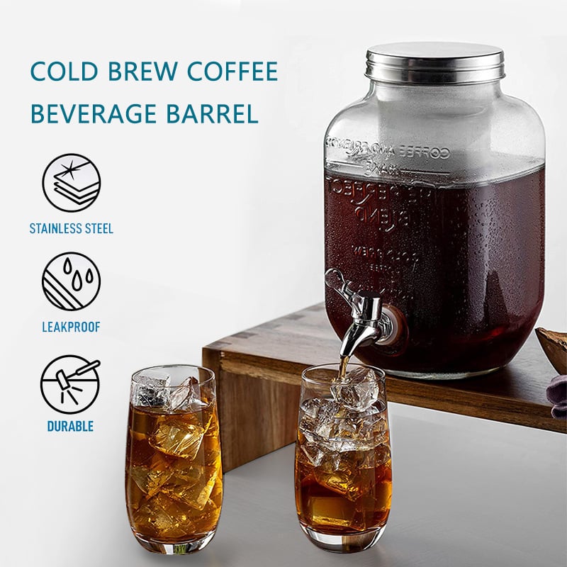 Set din sticlă pentru Cold Brew cu robinet, ceainic din sticlă și borcan din sticlă pentru fructe