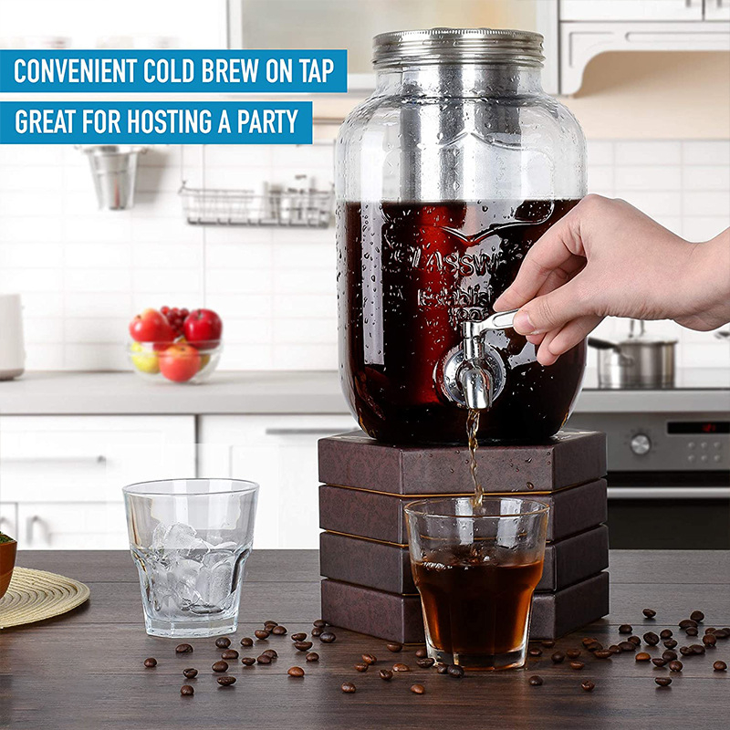 Set din sticlă pentru Cold Brew cu robinet, ceainic din sticlă și borcan din sticlă pentru fructe