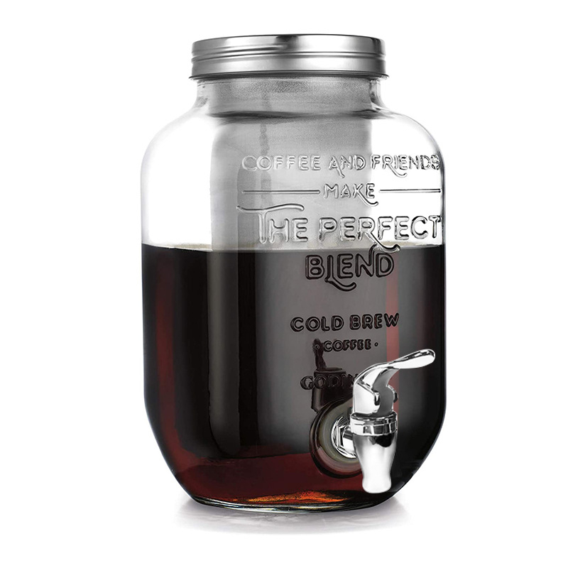 Set din sticlă pentru Cold Brew cu robinet, ceainic din sticlă și borcan din sticlă pentru fructe