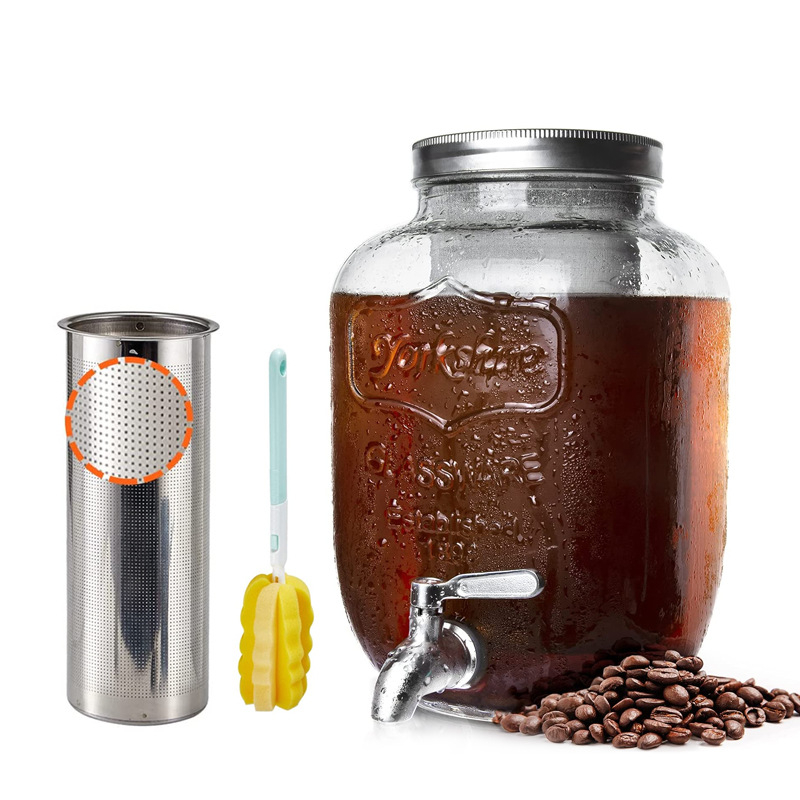 Set din sticlă pentru Cold Brew cu robinet, ceainic din sticlă și borcan din sticlă pentru fructe
