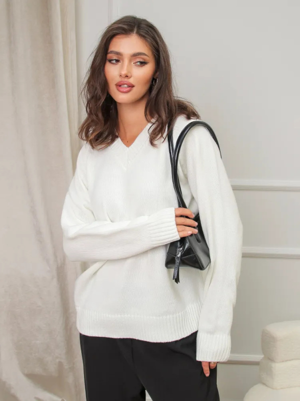 Oversize V-nyakú kötött pulóver hosszú ujjú