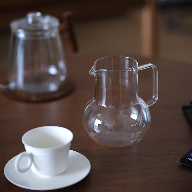 Cana de cafea din sticlă borosilicat rezistentă, transparentă, cu mâner, pentru cafea preparată manual