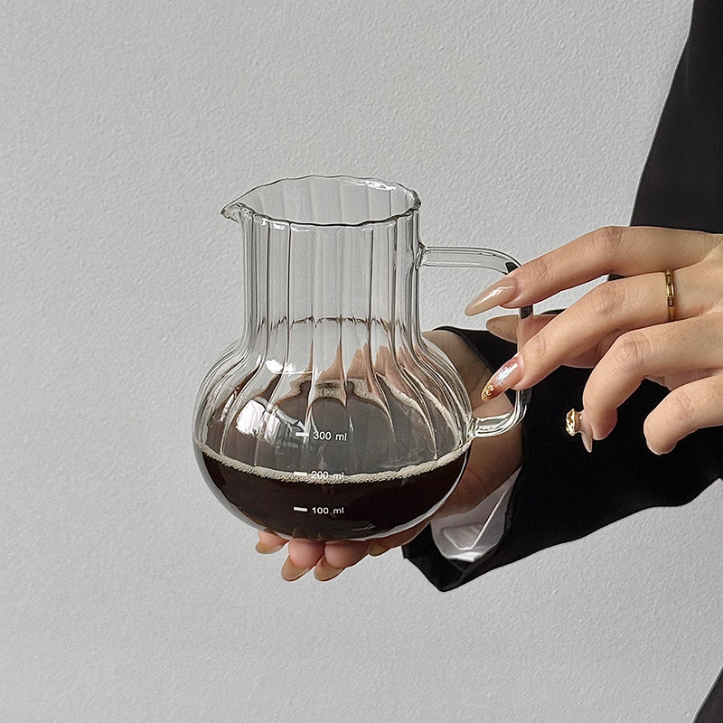 Cana de cafea din sticlă borosilicat rezistentă, transparentă, cu mâner, pentru cafea preparată manual