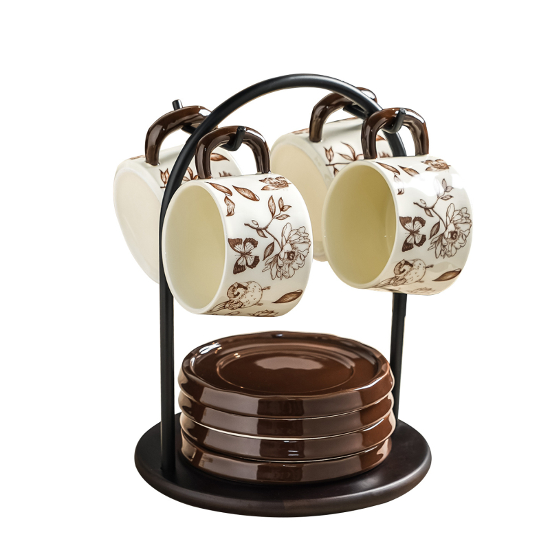 Set ceramic de ceai vintage cu suport de depozitare — ceainic și două cești cu farfurioare, într-o cutie cadou