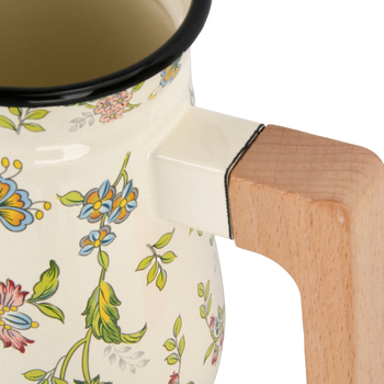 Ceainic emailat pentru turnare cu mâner din lemn, ceramic, pentru cafea și ceai, stil retro