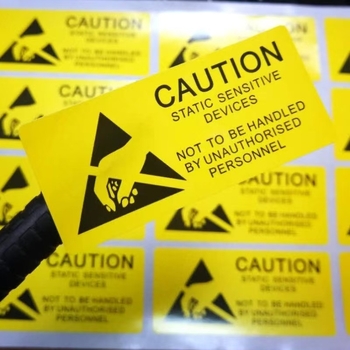 CAUTINO Etichetă de avertizare ESD – etichetă adezivă galbenă pentru sigilarea hard disk-ului (48x48mm, 50x15mm, 55x25mm)