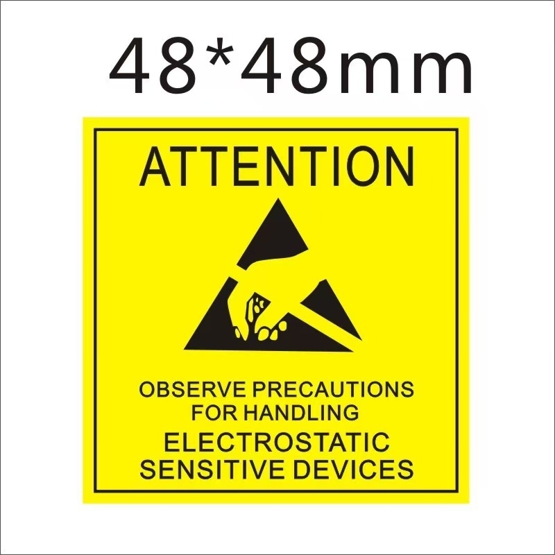 CAUTINO Etichetă de avertizare ESD – etichetă adezivă galbenă pentru sigilarea hard disk-ului (48x48mm, 50x15mm, 55x25mm)
