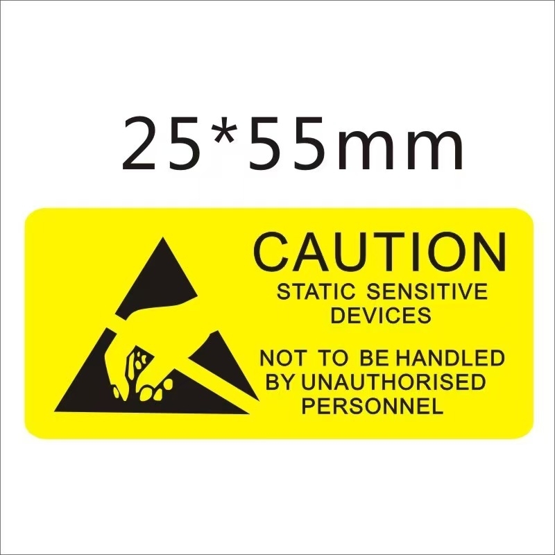 CAUTINO Etichetă de avertizare ESD – etichetă adezivă galbenă pentru sigilarea hard disk-ului (48x48mm, 50x15mm, 55x25mm)