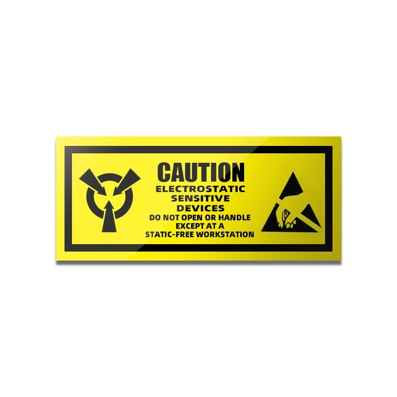 CAUTINO Etichetă de avertizare ESD – etichetă adezivă galbenă pentru sigilarea hard disk-ului (48x48mm, 50x15mm, 55x25mm)