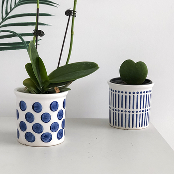 Ghiveci ceramic respirabil, în nuanțe alb-albastru Morandi Mediterranean, stil nordic; potrivit pentru Phalaenopsis și hiacint