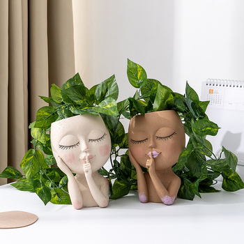 Vază de plante din rășină cu față – pentru grădină și decor interior