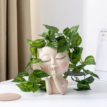 Vază de plante din rășină cu față – pentru grădină și decor interior