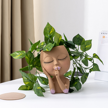 Vază de plante din rășină cu față – pentru grădină și decor interior