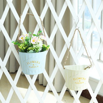 Ghiveci de perete din fier, găleată atârnată pentru flori uscate – decor de perete