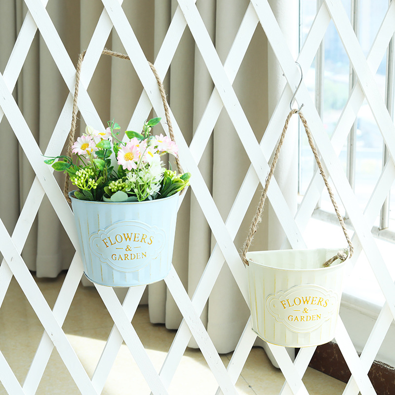 Ghiveci de perete din fier, găleată atârnată pentru flori uscate – decor de perete