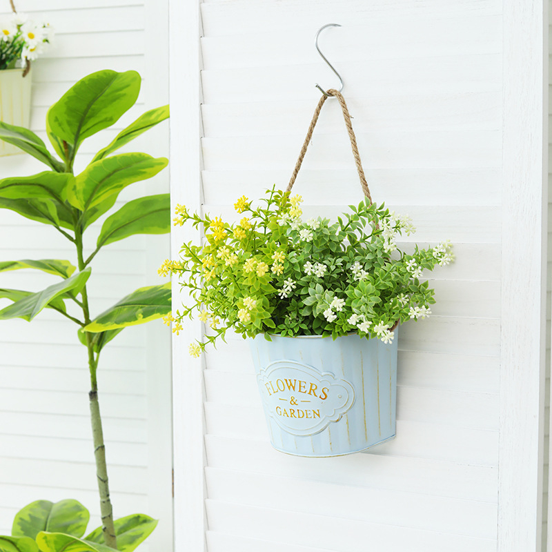 Ghiveci de perete din fier, găleată atârnată pentru flori uscate – decor de perete