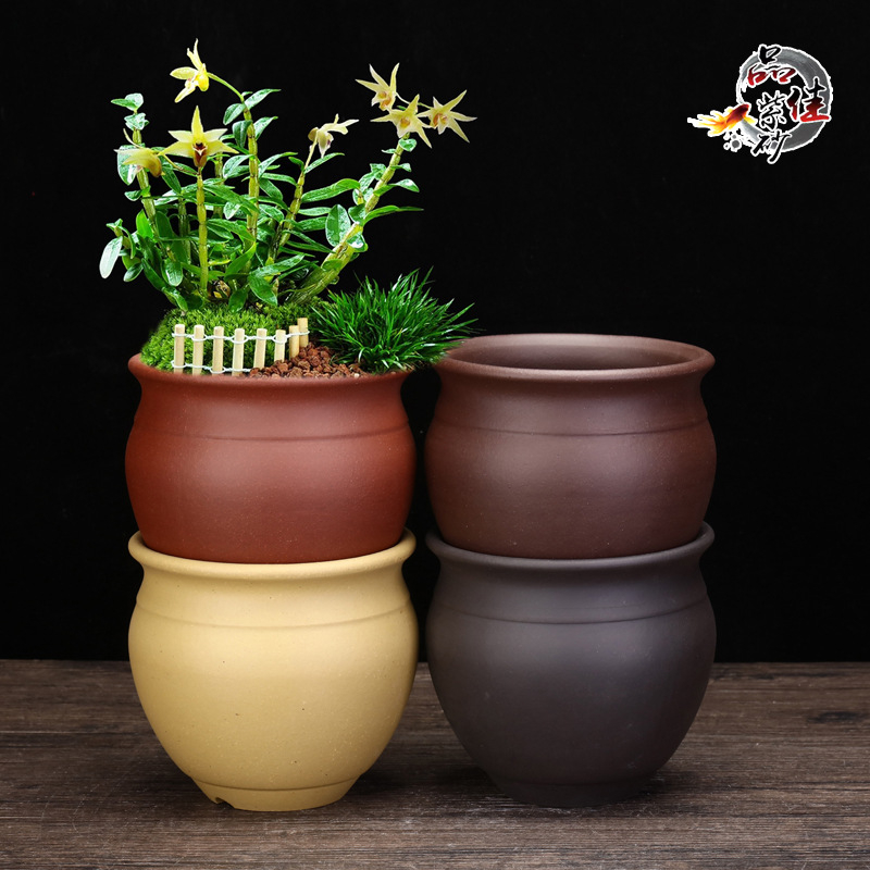 Ghiveci ceramic înalt pentru orhidee, lut purpuriu, vas de flori din ceramică, pentru birou și bonsai