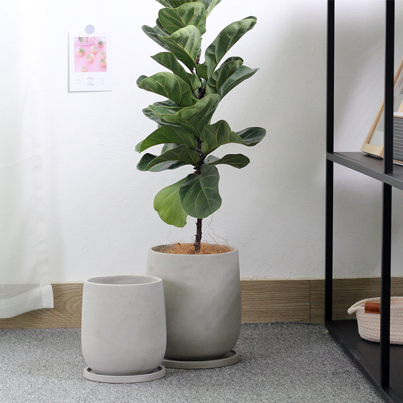Ghiveci de podea din ciment, rotund, în stil Nordic, minimalist, permeabil la aer, mare, cu tavă