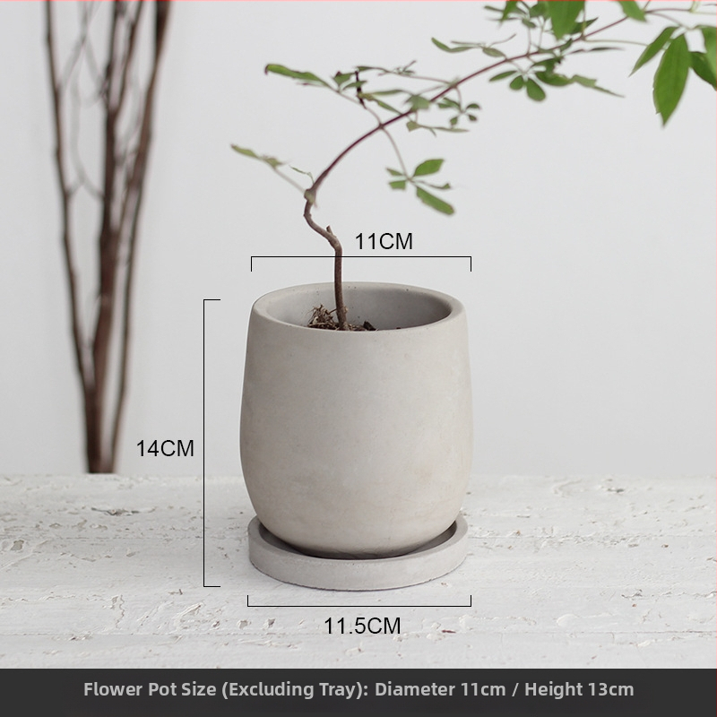 Ghiveci de podea din ciment, rotund, în stil Nordic, minimalist, permeabil la aer, mare, cu tavă
