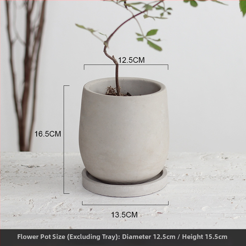 Ghiveci de podea din ciment, rotund, în stil Nordic, minimalist, permeabil la aer, mare, cu tavă