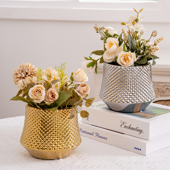 Ghiveci ceramic pentru orchidă Phalaenopsis cu finisaj auriu, în stil nordic, ghiveci pentru suculente