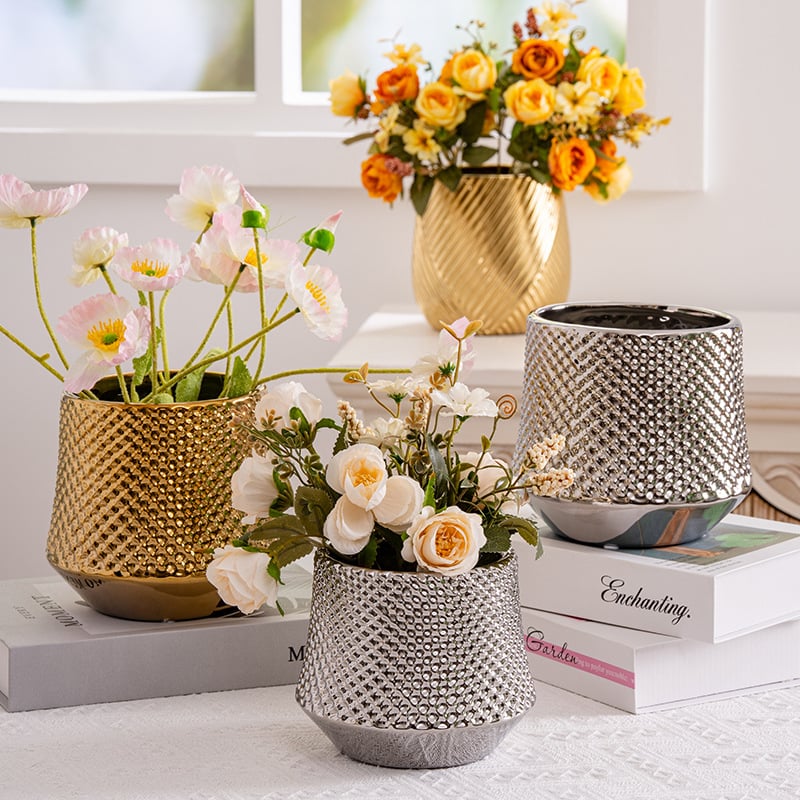 Ghiveci ceramic pentru orchidă Phalaenopsis cu finisaj auriu, în stil nordic, ghiveci pentru suculente