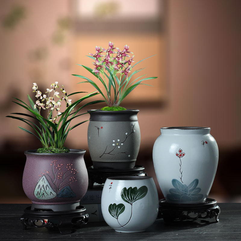 Ghiveci ceramic retro pentru peisaj interior și bonsai, decor de birou și grădină de acasă