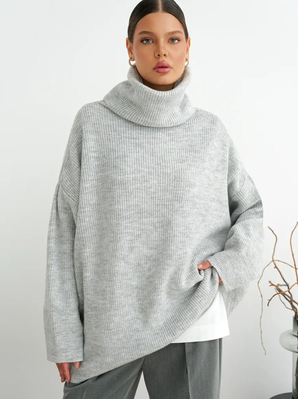 Oversize pulóver magas gallérral, női, plusz méret, laza szabás, őszi-téli szezon