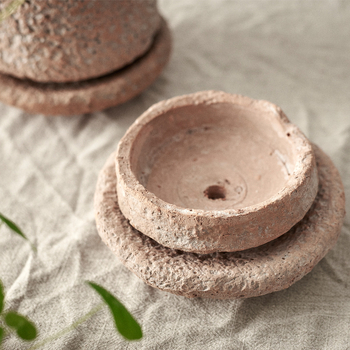 Ghiveci ceramic pentru flori, cu textură ciocănită, stil retro, ghiveci de birou cu tavă