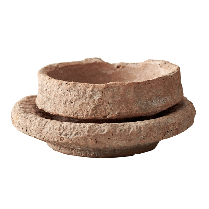 Ghiveci ceramic pentru flori, cu textură ciocănită, stil retro, ghiveci de birou cu tavă
