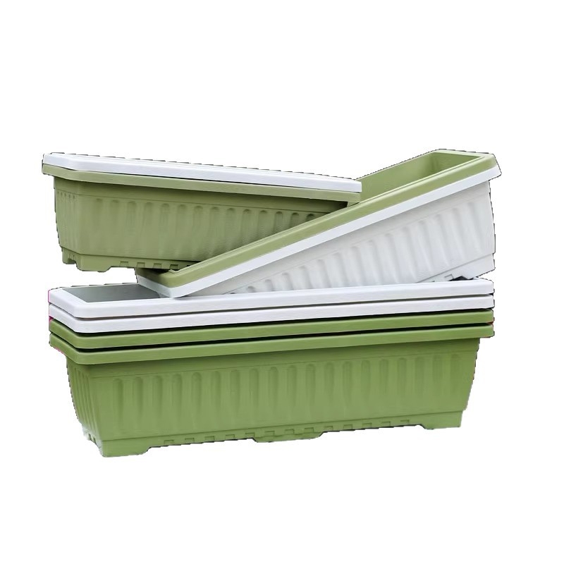 Ghiveci dreptunghiular din plastic, cu pereți groși, diametru mare, dimensiune extra-large, pentru balcon și curte; tavă de flori din rășină