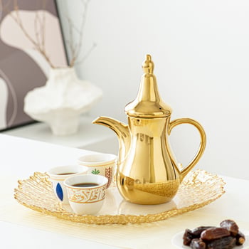 Set Dallah ceramic arab pentru cafea și ceainic de apă, finisaj electroplacat, stil lux ușor