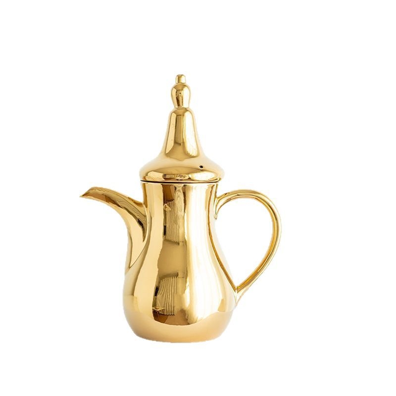 Set Dallah ceramic arab pentru cafea și ceainic de apă, finisaj electroplacat, stil lux ușor