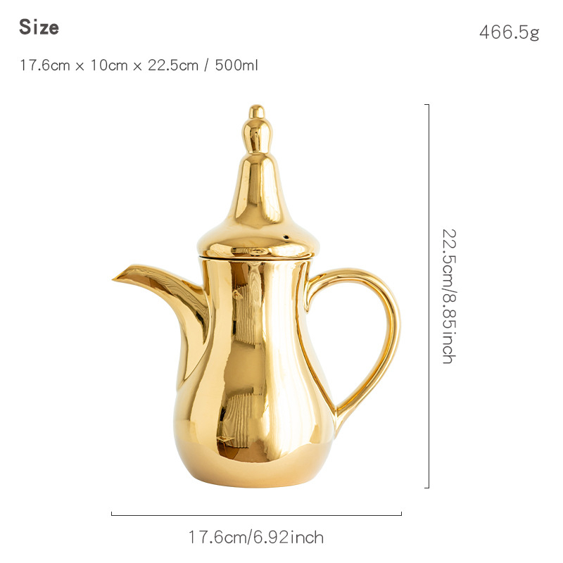 Set Dallah ceramic arab pentru cafea și ceainic de apă, finisaj electroplacat, stil lux ușor