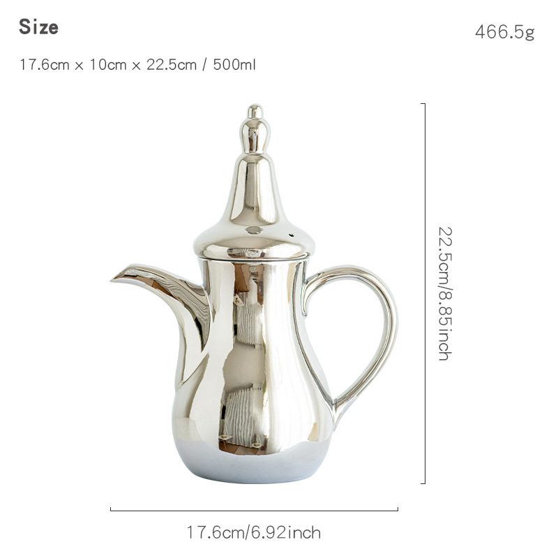 Set Dallah ceramic arab pentru cafea și ceainic de apă, finisaj electroplacat, stil lux ușor