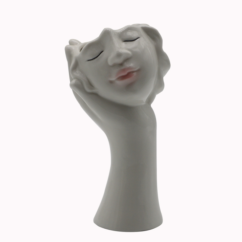 Vază ceramică în stil nordic, statuetă decorativă pentru living, vază pentru flori uscate, în formă de corp uman, handmade.