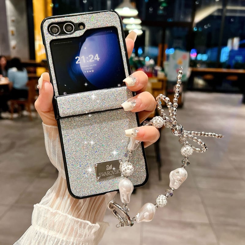 Zaštitna futrola za Samsung Z Flip6/Z Flip5, savitljivi telefon, s glitter narukvicom