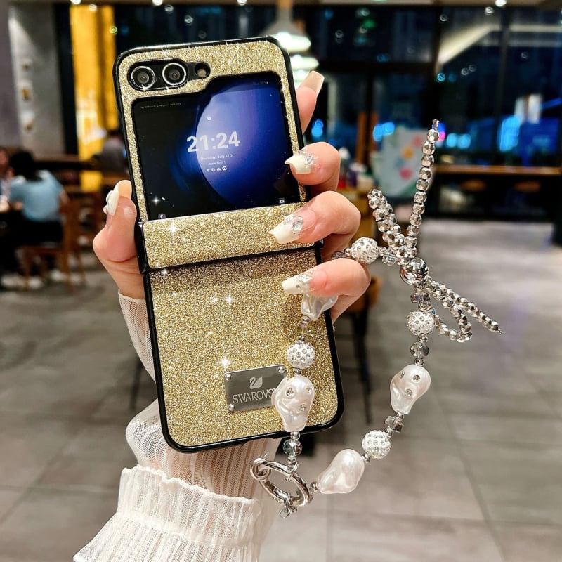 Zaštitna futrola za Samsung Z Flip6/Z Flip5, savitljivi telefon, s glitter narukvicom