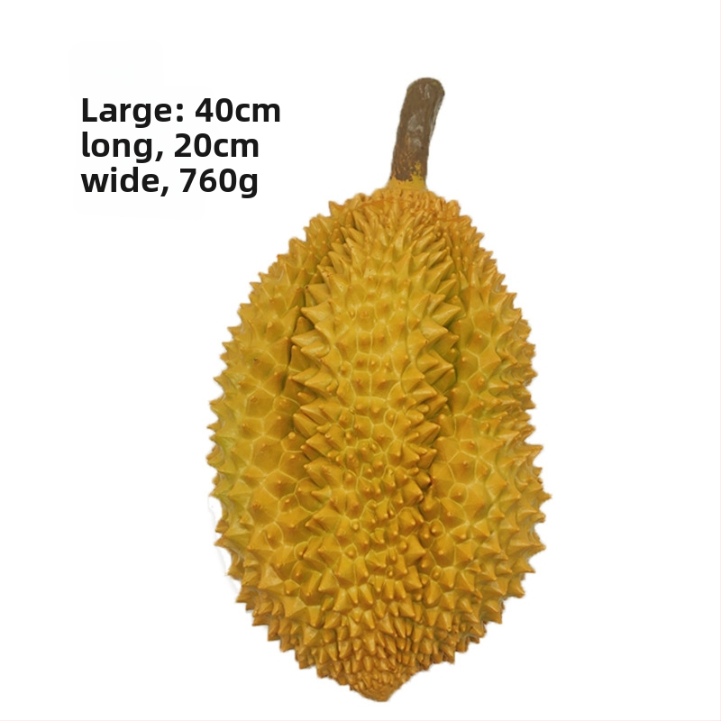 Durian plastové ovocie – realistická imitácia pre vitrínovú výzdobu a rekvizity na fotografovanie, dekoratívna hračka.