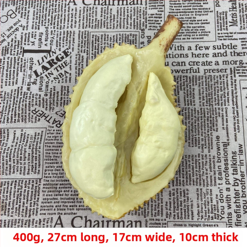 Durian plastové ovocie – realistická imitácia pre vitrínovú výzdobu a rekvizity na fotografovanie, dekoratívna hračka.
