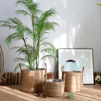 Set nordic împletit din ratan pentru ghivece cu suport la podea, decor interior de lux