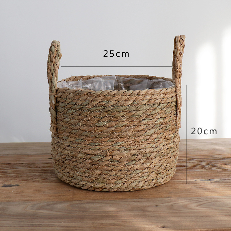 Set nordic împletit din ratan pentru ghivece cu suport la podea, decor interior de lux