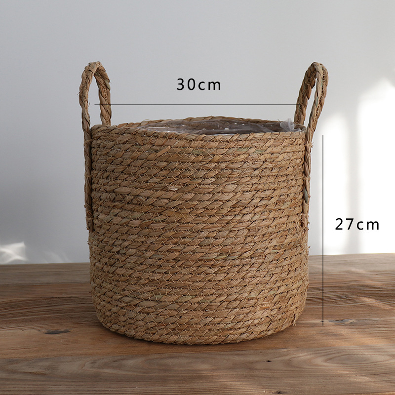 Set nordic împletit din ratan pentru ghivece cu suport la podea, decor interior de lux